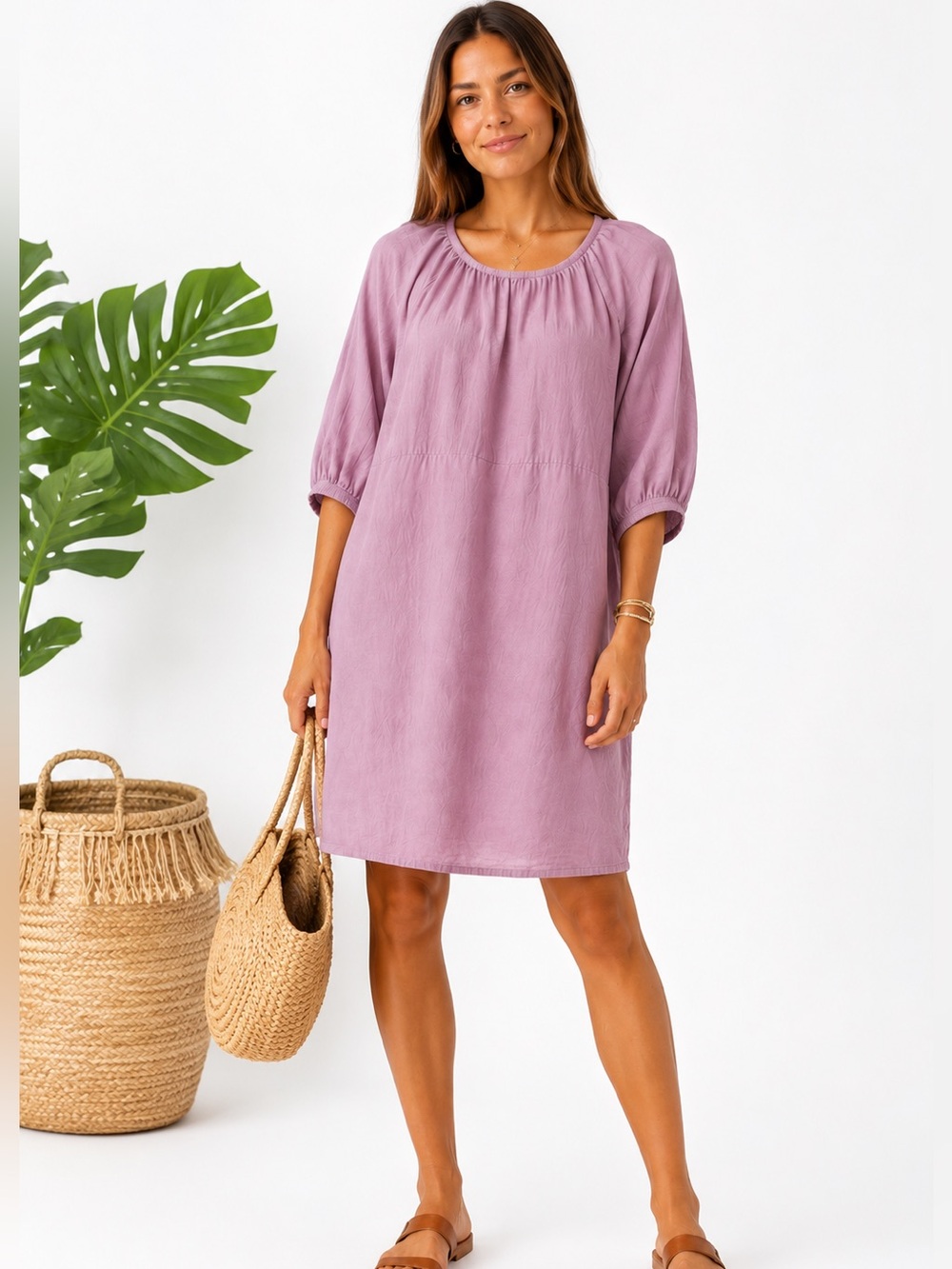 NA-KD Dusty Rose Lyocell Puff Sleeve Shift Dress US 8 EU 38 Scandinavian Chic